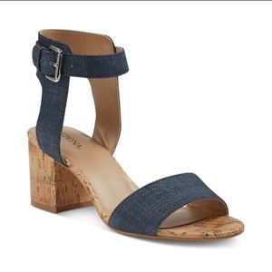Merona Denim Cork Block Sandal Heel 7.5